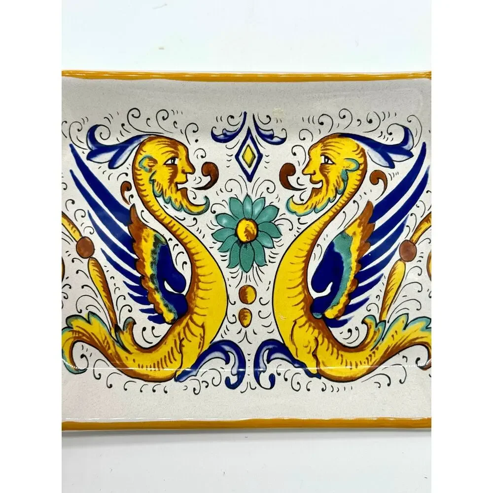 Vtg Deruta Raffaellesco Majollica SeaDragon HPainted Pottery Platter  Italy 11
